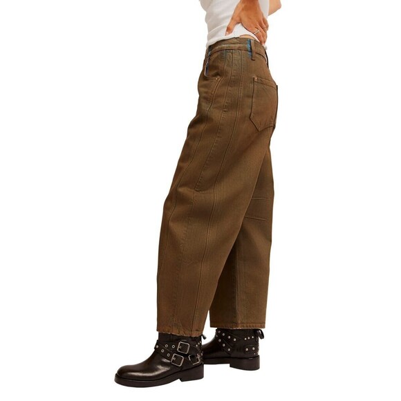 Free People Good Luck High Rise Coated Barrel Jeans in New Moon Size 24 New - Picture 15 of 16